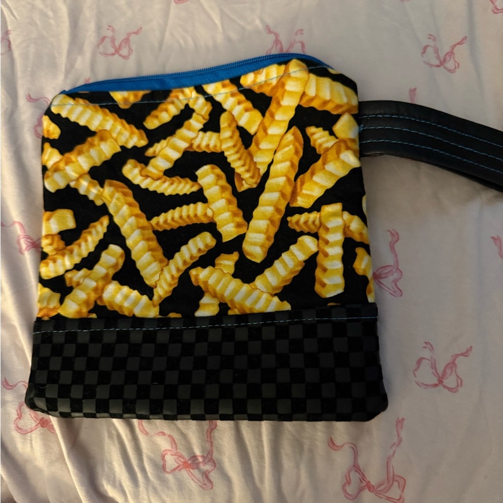 Blue and Yellow Crinkle Cut Fries clutch bag